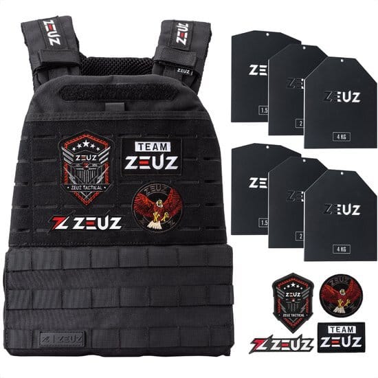 zeuz gewichtsvest 165 kg voor crossfit fitness tactical weighted vest trainingsvest verstelbaar in gewichten 19 standen zwart 69b6695186352